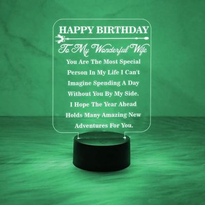 Happy Birthday to My Wonderful Wife Gift Led Lamp | 7 Color Changing Light with On/Off Touch Button |